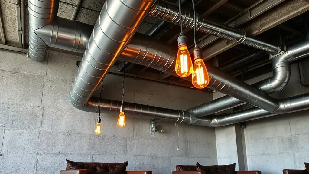 exposed ventilation ducts and cables